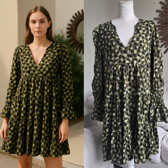 Tuckernuck Dresses & Skirts - Tuckernuck M Pomander Place Kenzo Green Geometric Smocked Cuff Mini Casual Dress